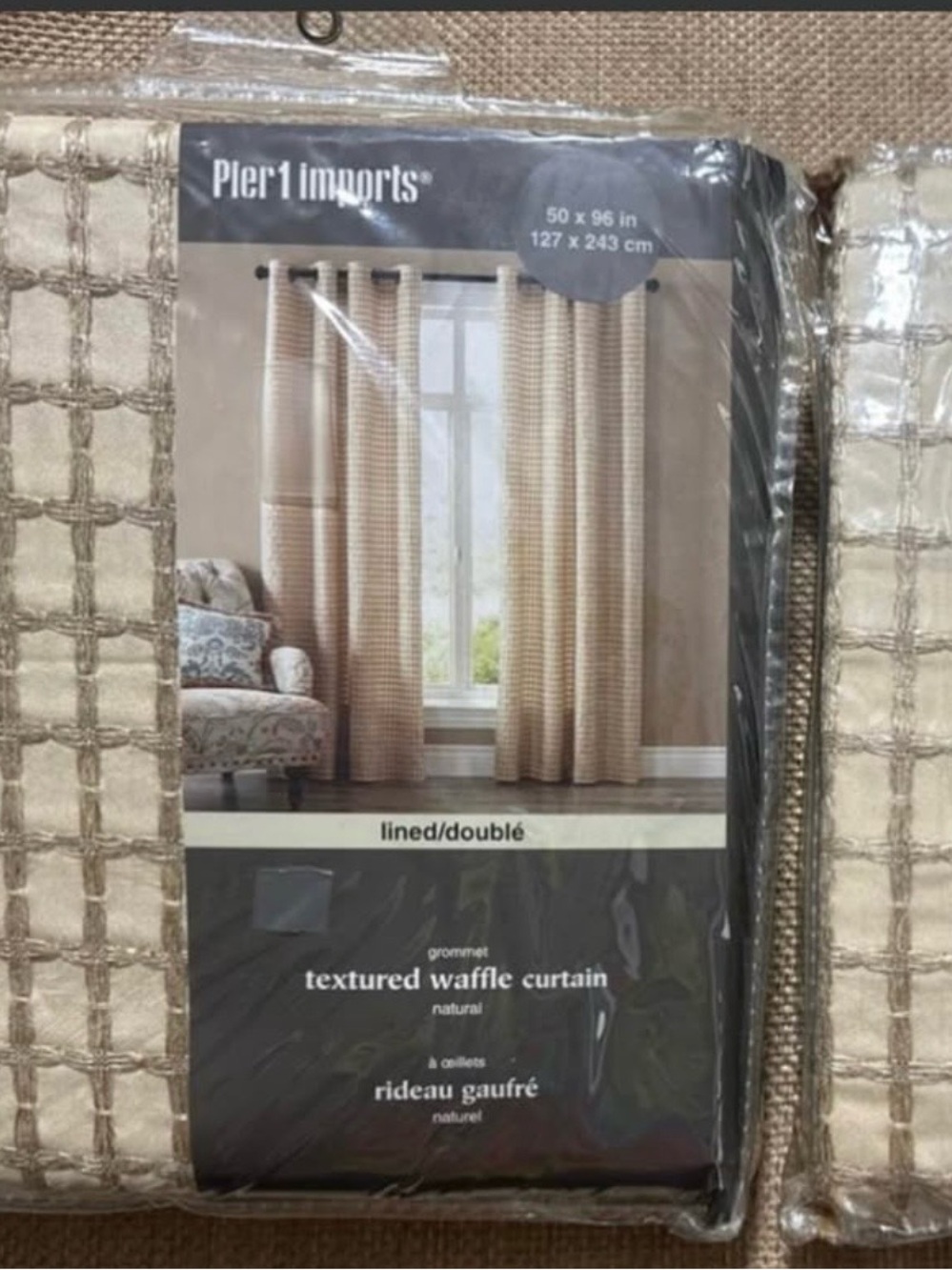 Pier 1 Natural Textured Waffle Curtains 2 Panels Lined Boho Style